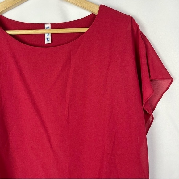 Boutique VIISHOW Red Banded Waist Short Sleeve Blouse S - Picture 4 of 5